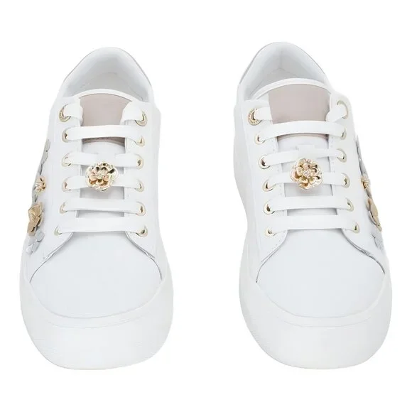 Karl Lagerfeld Cate Fleur Lace-Up Sneakers White Dusty Nude US 6.5M EU 37 - Picture 5 of 6